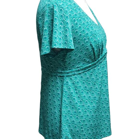 Daisy Fuentes Bohemian Green Print Short Sleeved Blouse - Shirt - Size PM - Picture 4 of 8
